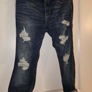 Hollister Women's Distressed Dark Blue Skinny Jeans